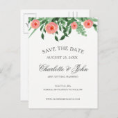 Greenery Peach Blume Wedding speichern Sie die Dat Ankündigungspostkarte (Vorne/Hinten)