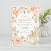 Greenery Peach White Pumpkin Baby Sprinkle Einladung (Stehend Vorderseite)