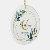 Greenery Personalisiert First Christmas Name Initi Keramik Ornament (Rechts)