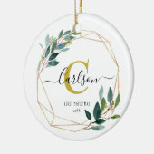 Greenery Personalisiert First Christmas Name Initi Keramik Ornament (Links)