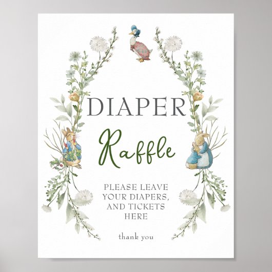 Greenery Peter Rabbit Wildblume Diaper Raffle Poster (Vorne)
