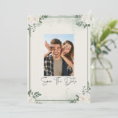 Greenery Photo Save The Date Invitation Einladung (Stehend Vorderseite)