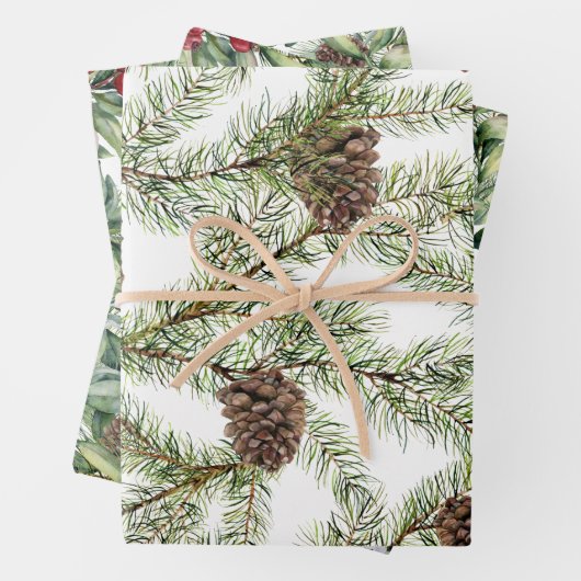 Greenery Pine Cones Red Berry Geschenkpapier Set (Beispiel)