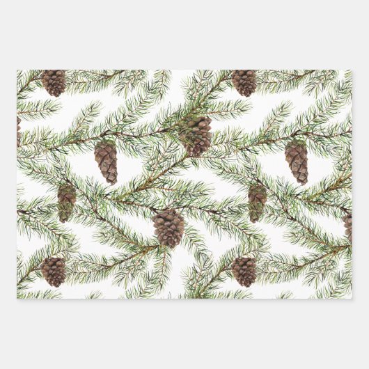 Greenery Pine Cones Red Berry Geschenkpapier Set (Vorderseite)