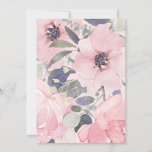 Greenery Pink Blume Babydusche Einladung (Rückseite)