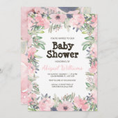 Greenery Pink Blume Babydusche Einladung (Vorne/Hinten)