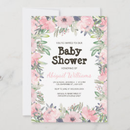 Greenery Pink Blume Babydusche Einladung