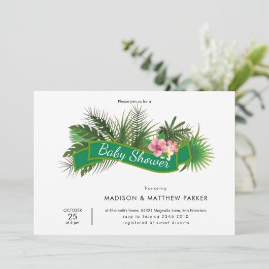 Greenery Pink Blume Einladung (Stehend Vorderseite)