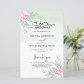 Greenery Pink Blume Gold Moderne Hochzeitsfeier (Stehend Vorderseite)