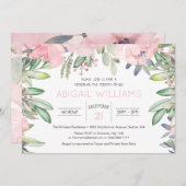 Greenery Pink Blume Kinderdusche Einladung (Vorne/Hinten)