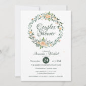 Greenery Pink Blume Wreath Couple Dusche Einladung (Vorderseite)