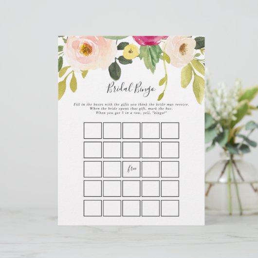 Greenery Pink Blush Bloral Bridal Bingo Spiel (Stehend Vorderseite)