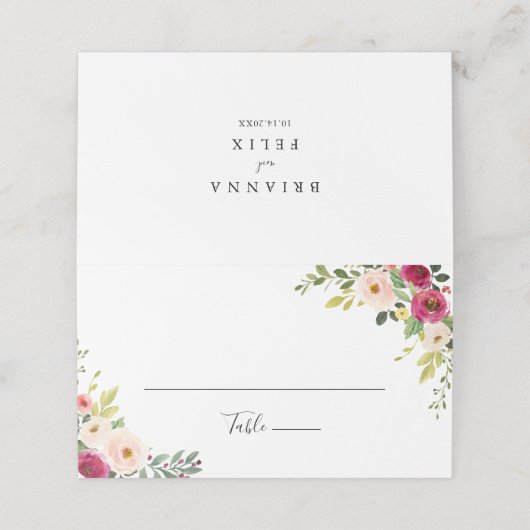 Greenery Pink Blush Bloral Wedding Platzkarte (Außenseite Aufgefaltet)
