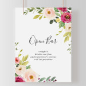 Greenery Pink Blush Blues Hochzeit Open Bar Sign Poster
