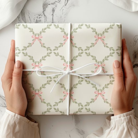 Greenery Pink Bow Trellis Geschenkpapier