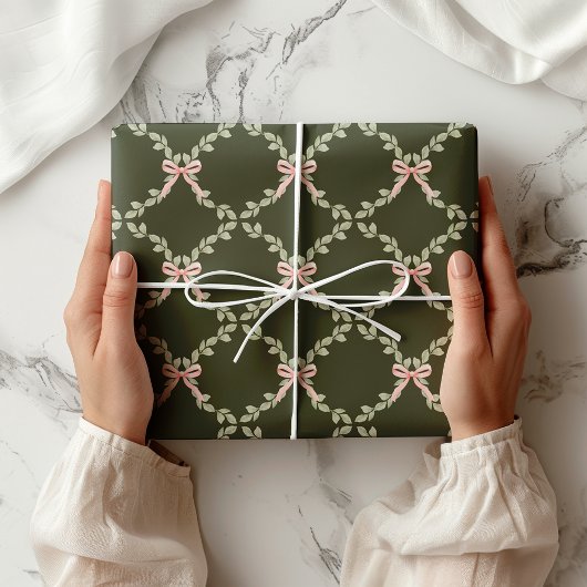 Greenery Pink Bow Trellis Geschenkpapier