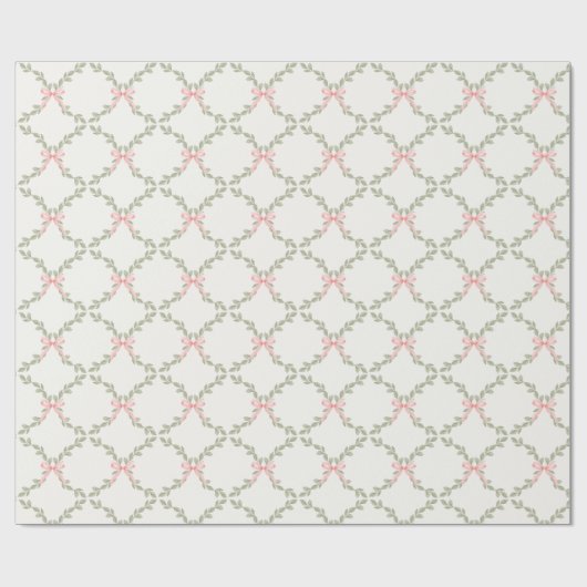 Greenery Pink Bow Trellis Geschenkpapier (Flach)