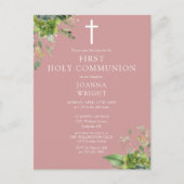 Greenery Pink Erste heilige Kommunion Save the Dat Postkarte (Vorderseite)