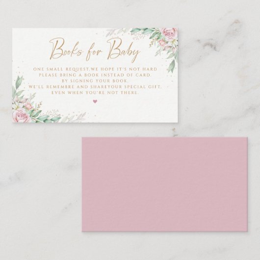 Greenery Pink Floral Baby Shower Books for Baby Begleitkarte (Vorne/Hinten)