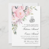 Greenery Pink Floral QR Code Muslim Hochzeit Einladung (Vorderseite)