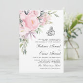 Greenery Pink Floral QR Code Muslim Hochzeit Einladung (Stehend Vorderseite)