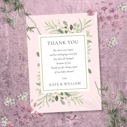 Greenery Pink Girl Baby Duwer Gedicht Dankeskarte