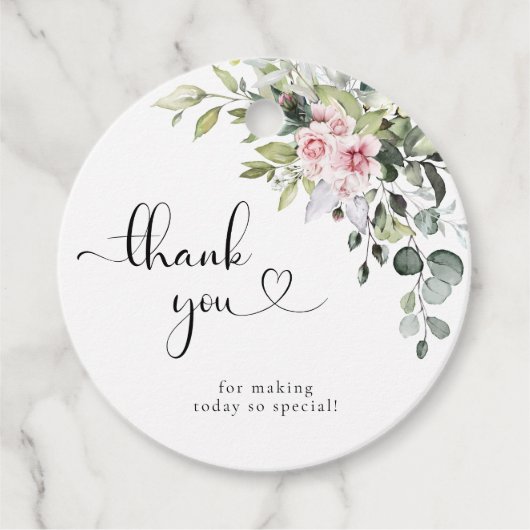 Greenery Pink Rose Babydusche Geschenk Tag Geschenkanhänger (Vorderseite)