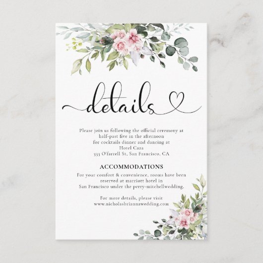 Greenery Pink Rose Hochzeitkarte Begleitkarte (Vorderseite)