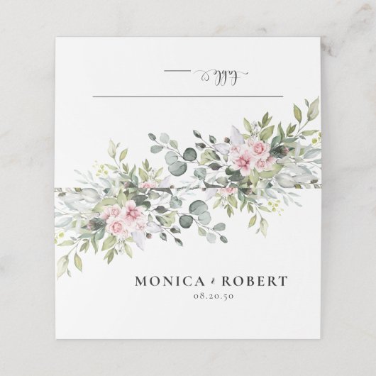 Greenery Pink Rose Hochzeitsgefaltete Platzkarten (Außenseite Aufgefaltet)