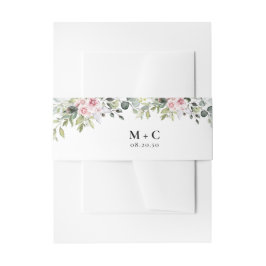 Greenery Pink Rose Wedding Einladung Bauchband Einladungsbanderole