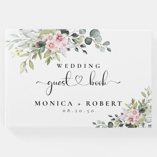 Greenery Pink Rose Wedding Gästebuch (Vorderseite)