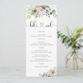 Greenery Pink Rose Wedding Menu Menükarte (Stehend Vorderseite)