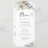Greenery Pink Rose Wedding Menu Menükarte (Vorne/Hinten)