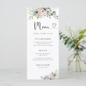 Greenery Pink Rose Wedding Menu Menükarte (Stehend Vorderseite)