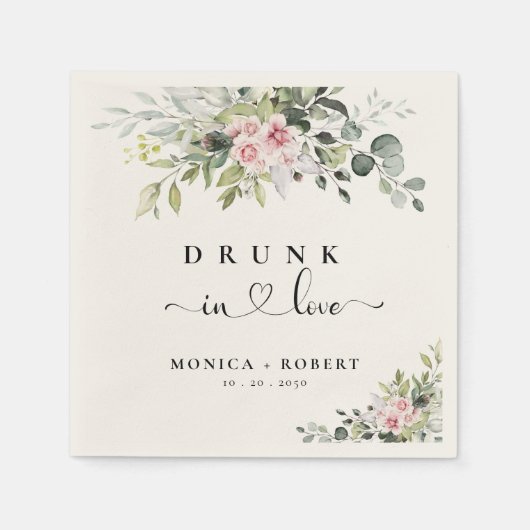 Greenery Pink Rose Wedding Napkins Serviette (Vorderseite)