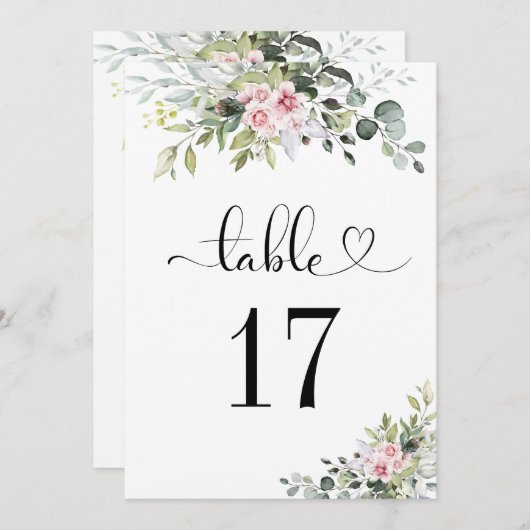 Greenery Pink Rose Wedding Tischnummern (Vorne/Hinten)
