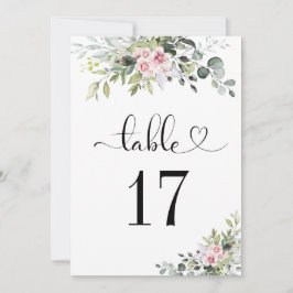 Greenery Pink Rose Wedding Tischnummern