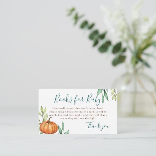 Greenery Pumpkin Autumn Baby Shower Books for Baby Begleitkarte (Stehend Vorderseite)