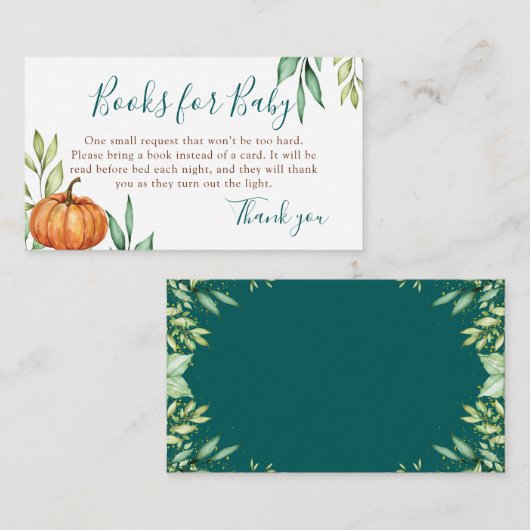 Greenery Pumpkin Autumn Baby Shower Books for Baby Begleitkarte (Vorne/Hinten)