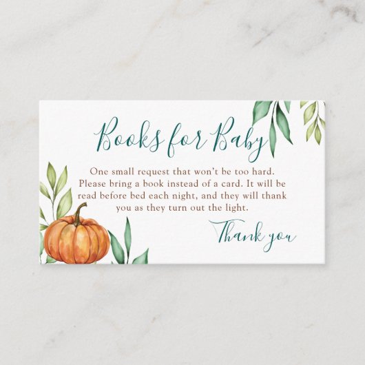 Greenery Pumpkin Autumn Baby Shower Books for Baby Begleitkarte (Vorderseite)