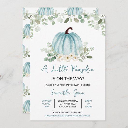 Greenery Pumpkin Baby Shower Einladung (Vorne/Hinten)