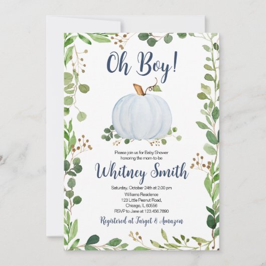 Greenery Pumpkin Baby Shower Einladung (Vorderseite)