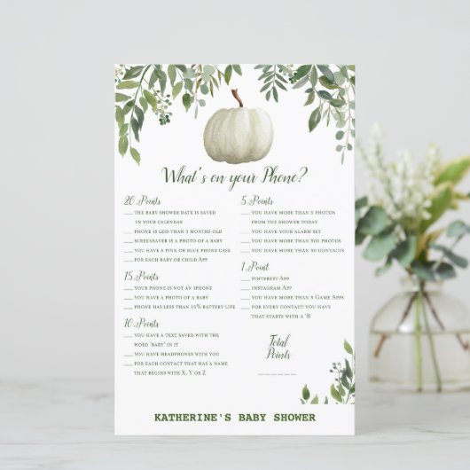 Greenery Pumpkin Baby Shower Game PRINTED (Stehend Vorderseite)