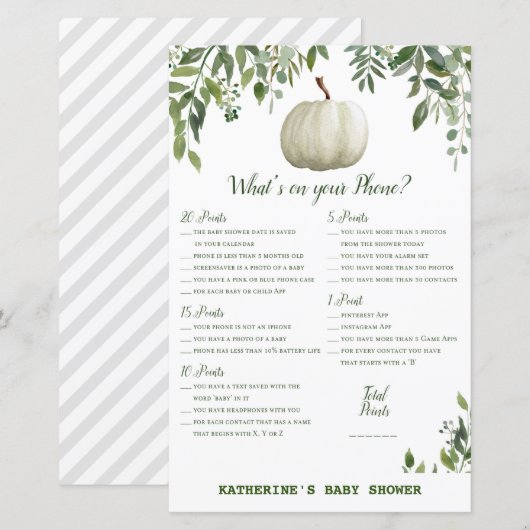 Greenery Pumpkin Baby Shower Game PRINTED (Vorne/Hinten)