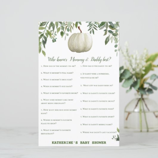 Greenery Pumpkin Baby Shower Game PRINTED (Stehend Vorderseite)