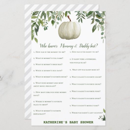 Greenery Pumpkin Baby Shower Game PRINTED (Vorne/Hinten)