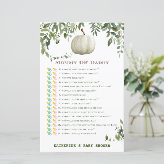 Greenery Pumpkin Baby Shower Game PRINTED (Stehend Vorderseite)