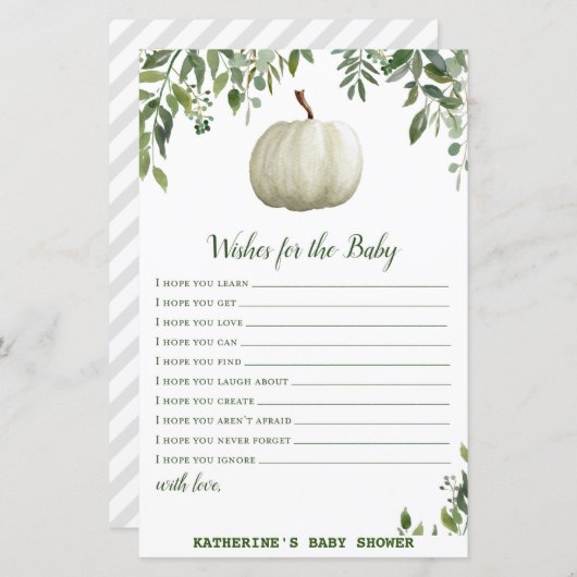 Greenery Pumpkin Baby Shower Game PRINTED (Vorne/Hinten)