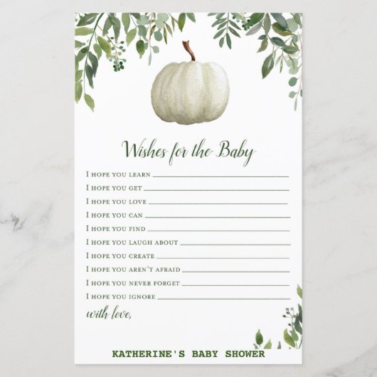 Greenery Pumpkin Baby Shower Game PRINTED (Vorderseite)