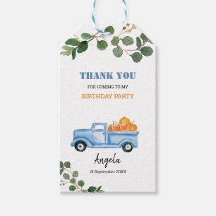 Greenery Pumpkin Blue Truck Vielen Dank Tag. Geschenkanhänger